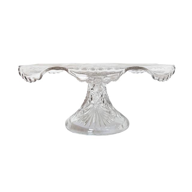 CAKE STAND-Cut Glass Floral Shape w/Dropped Lip