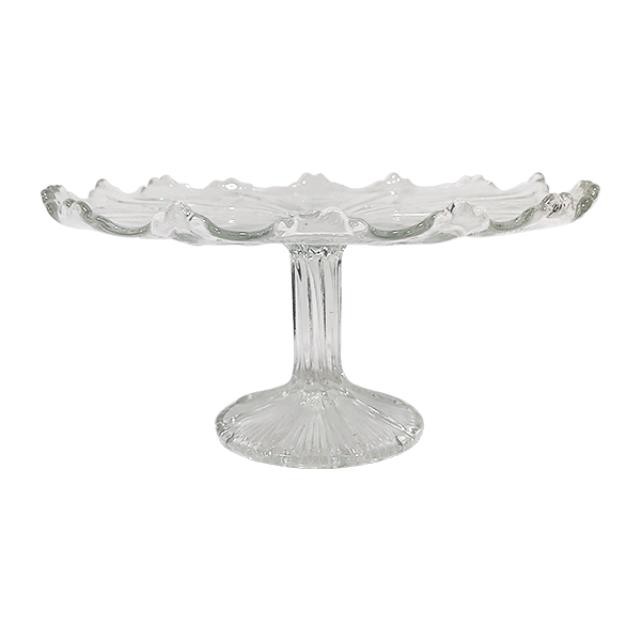 CAKE STAND-Cut Glass Floral Decor w/Scalloped Edge