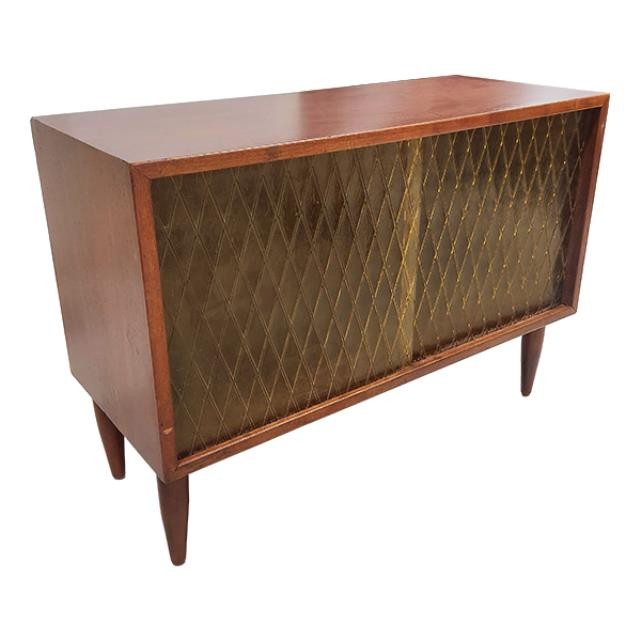 SMALL CABINET-Wooden w/(2)Diamond Patterned Sliding Doors