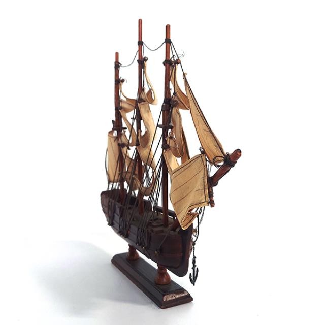 SHIP MODEL-Small Cherrywood w/Striped Beige Sails