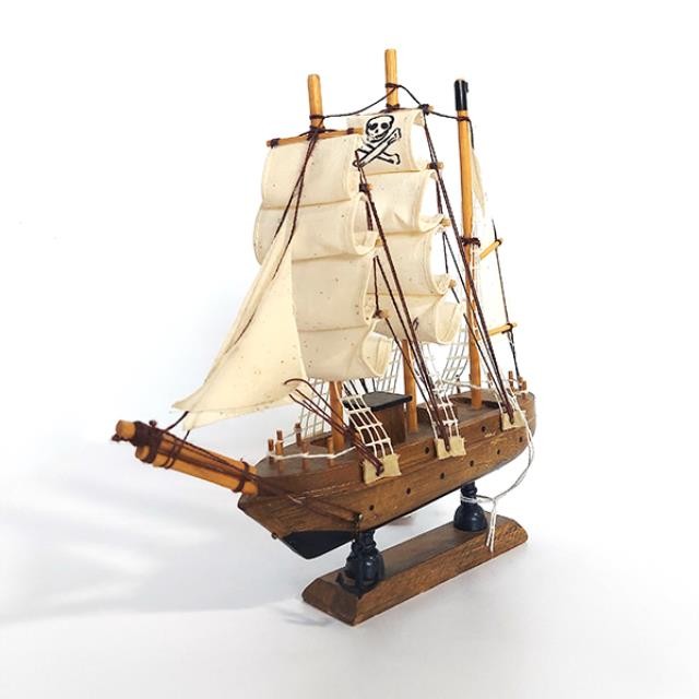 SHIP MODEL-Small Pirate Ship-Natural Wood w/White Sails