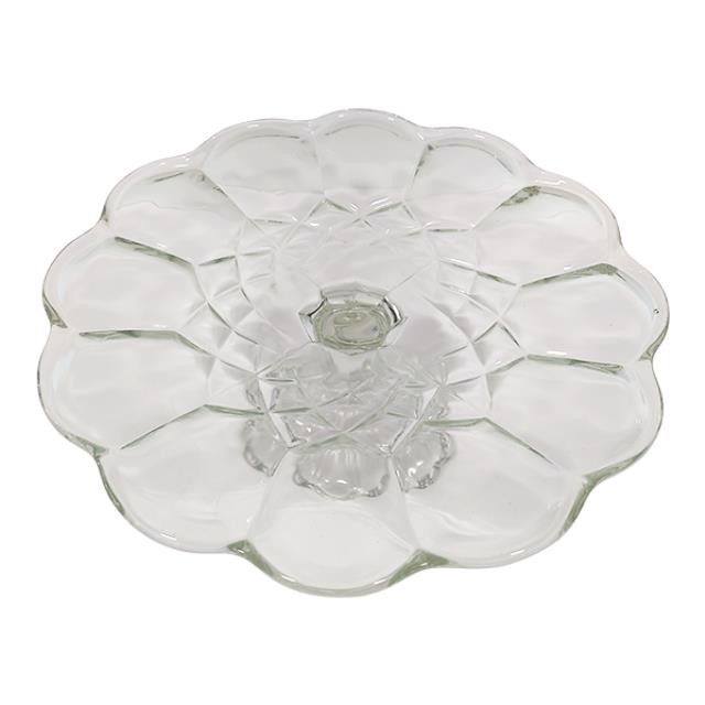 CAKE STAND-Glass Thumb Press w/Geometric Pattern