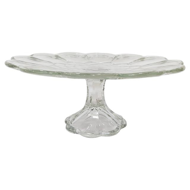 CAKE STAND-Glass Thumb Press w/Geometric Pattern