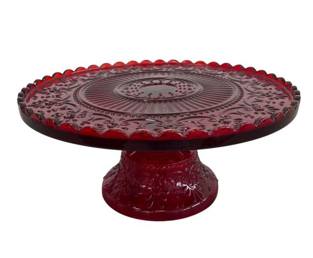 CAKE STAND-11.75" D-Red Glass Pedestal