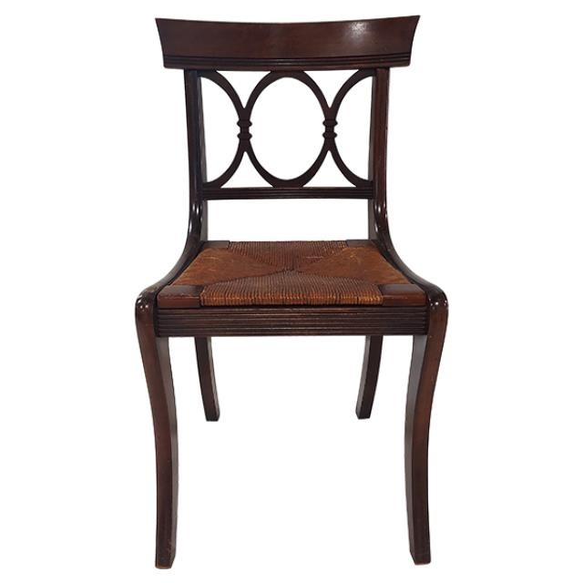 SIDE CHAIR-Wooden Regency Chair w/Circle Cutouts & Woven Seat