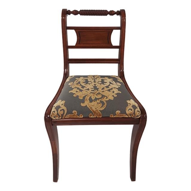 SIDE CHAIR-Regency Chair w/Spindle Bar Top & Damask Pattern