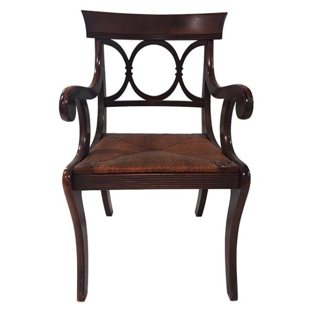 ARM CHAIR-Wooden Regency Chair w/Circle Cutouts & Woven Seat