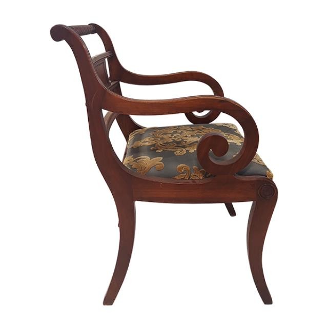 ARM CHAIR-Regency Chair w/Spindle Bar Top & Damask Pattern
