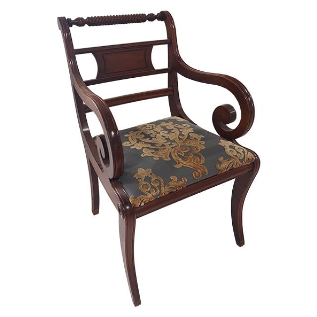 ARM CHAIR-Regency Chair w/Spindle Bar Top & Damask Pattern