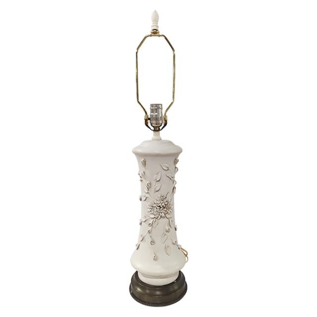 TABLE LAMP-Antique White Porcelain w/Sprig Flowers & Leaves