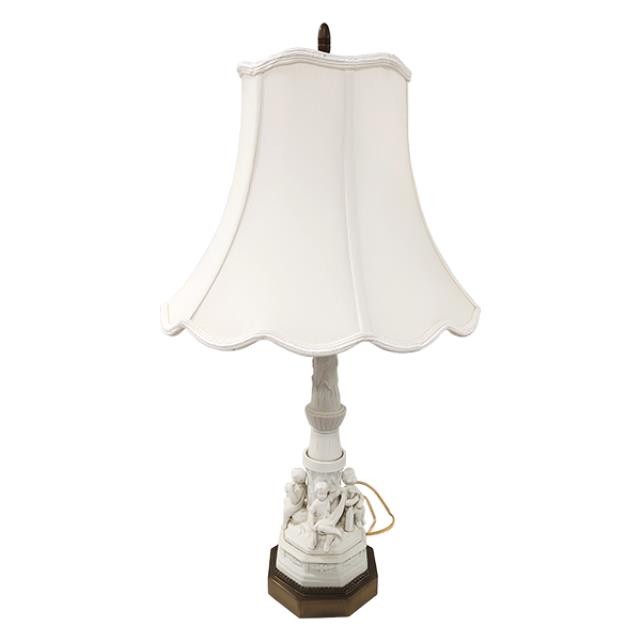 TABLE LAMP-Antique White Porcelain w/(4)Cherub Boys on Base