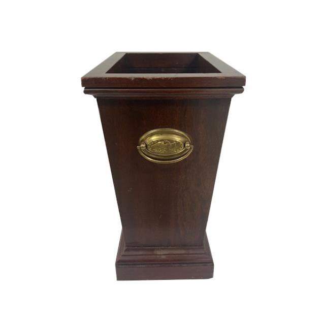 PLANTER-Tall Mahogany Rectangular Planter w/Brass Handles