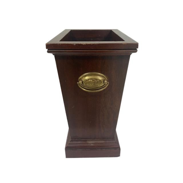 PLANTER-Tall Mahogany Rectangular Planter w/Brass Handles