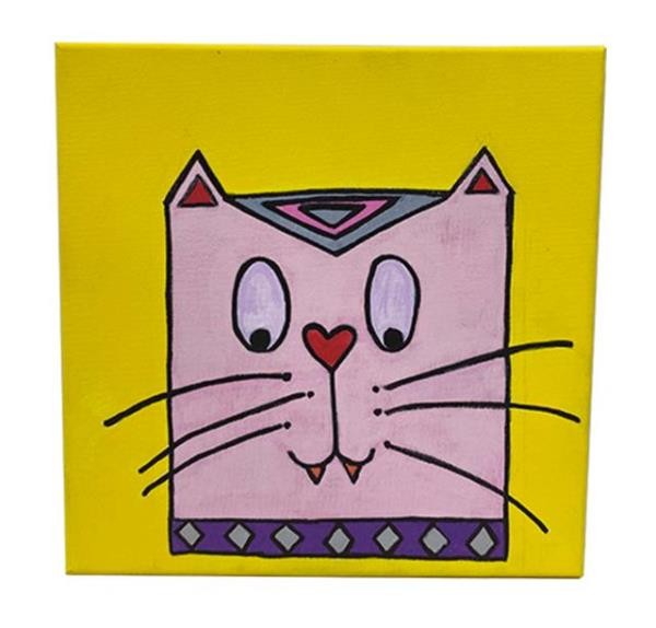 PAINTING-"Diamond Kitty"-Pink Cat W/Diamond Collar