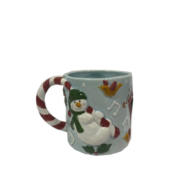 MUG-Christmas Themed-Snowman w/Candy Cane Handle