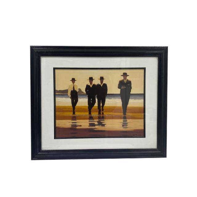 FRAMED ART-Four Men in Black Hats Walking on Beach