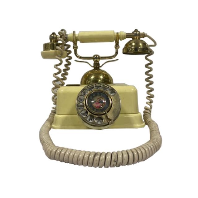 TELEPHONE-Vintage Yellow Rotary Phone w/Victorian Couple in Center
