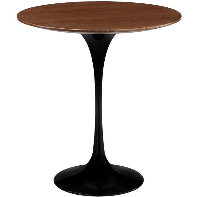 END TABLE-MCM Tulip W/Black Matte Base & Wood Grain Top