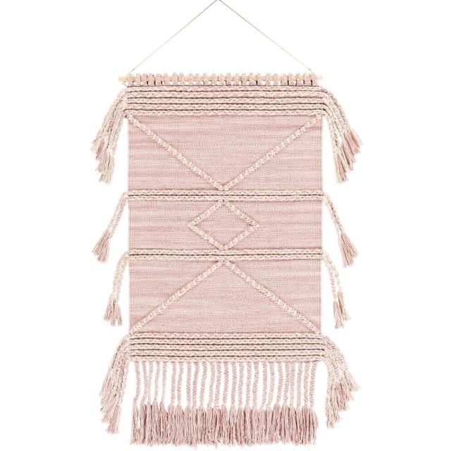 WALL TAPESTRY-Pale Pink Cotton IKAT Pattern | Tassels