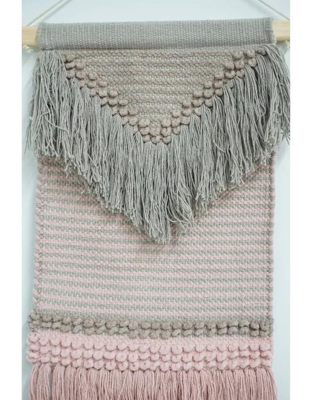 WALL TAPESTRY- Macrame | Pink & Gray | Fringe