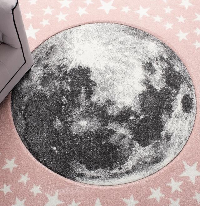 RUG-(6'7"x 9')|Planet & Stars |Pink Background