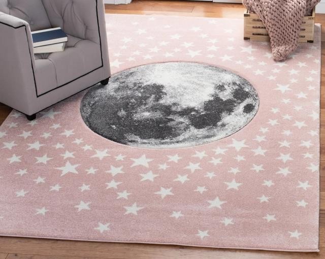 RUG-(6'7"x 9')|Planet & Stars |Pink Background