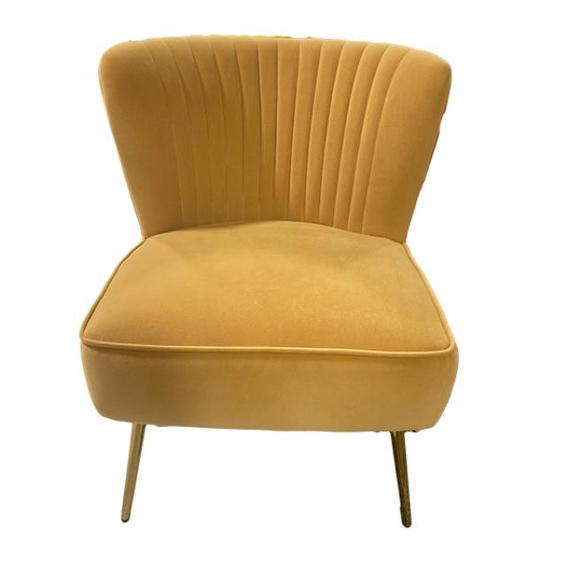 SIDE CHAIR-Mustard Color Velvet | Channel Back w/Gold Leg