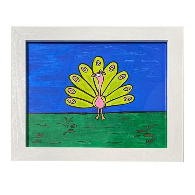 PAINTING- Ms. Peacock |White Frame|Pink Yellow