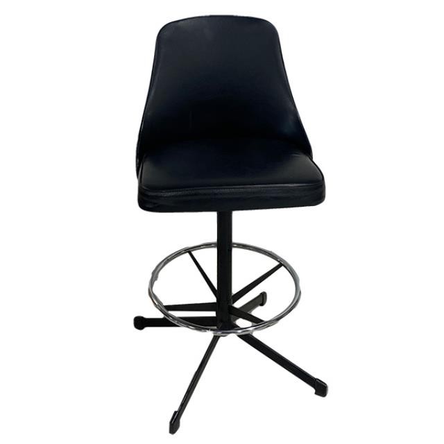 STOOL-Black Vinyl Swivel w/Chrome Foot Ring