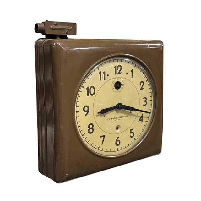 WALL CLOCK-Large Brown Metal School Clock