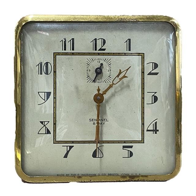 ALARM CLOCK-Vintage Ingraham Sentinel Brass Art Deco Clock