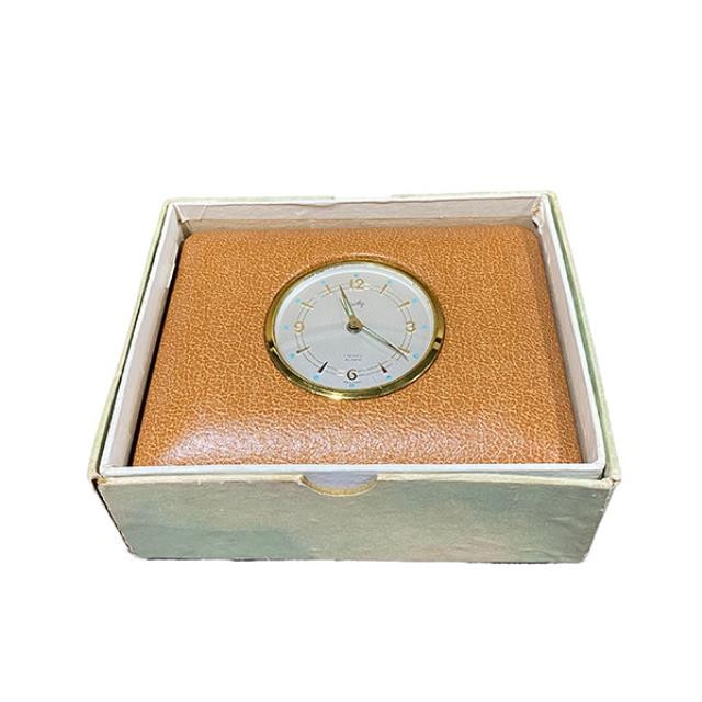 ALARM CLOCK-Bradley Brown Leather w/Storage Compartment