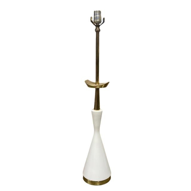 TABLE LAMP-Off White Modern Hour Glass Porcelain w/Brass Detail