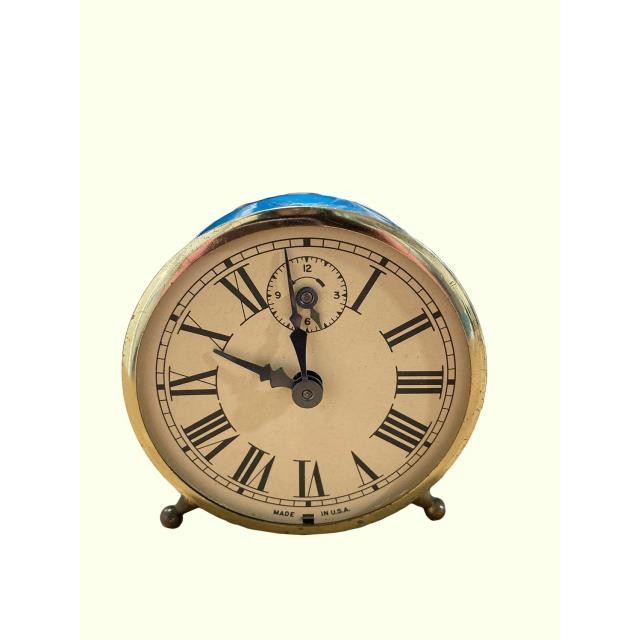 CLOCK-Vintage Alarm Clock - Teal w/ Brass Detail