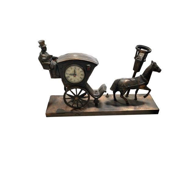 CLOCK-Horse Drawn Carriage w/Lamp