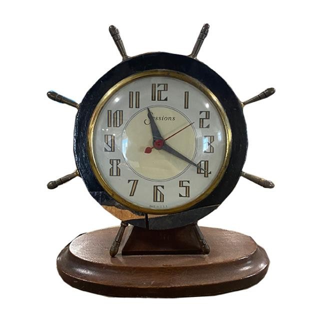 CLOCK-Wooden Wheel With Gold Details