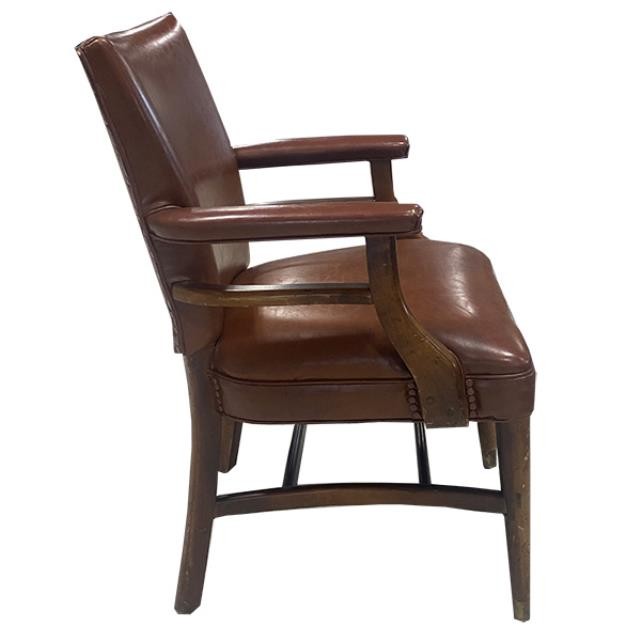 VINTAGE OFFICE CHAIR-Wood |Brown Leather Upholstery