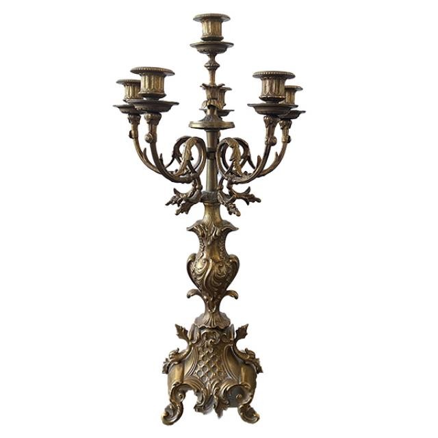 CANDELABRA-Vintage Brass Baroque w/(5) Candle Holders