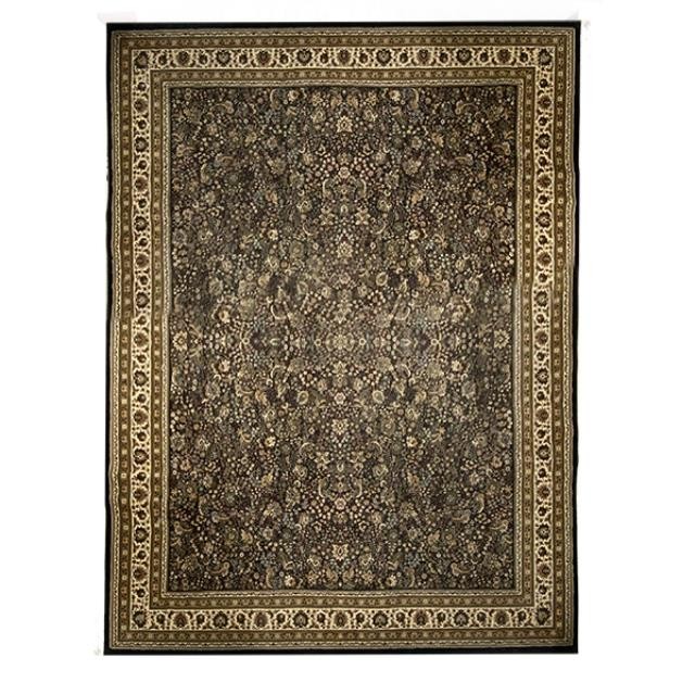 RUG-(9'10" x 12'9")-Black & Cream |Persian |Floral Center & Border