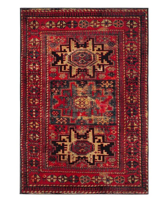 RUG (6'7"x 9') Red Vintage Hamadan Oriental Rug