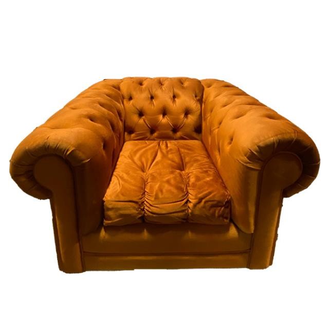 CLUB CHAIR-Mid Century Modern Orange Tufted Chesterfield