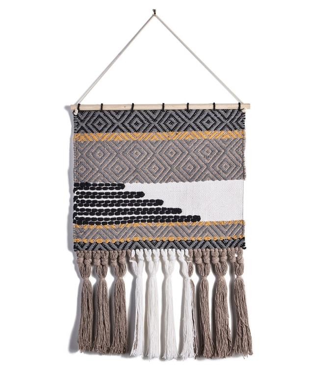 WALL TAPESTRY-Geometric Fringe |Grey & White