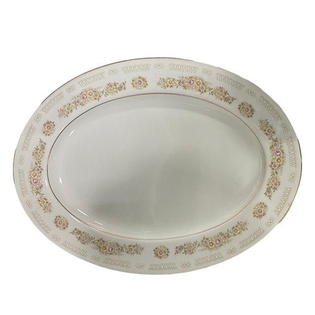 PLATTER-12.5" L White Diamond China "Charlene" Pattern-Floral w/Gold Trim