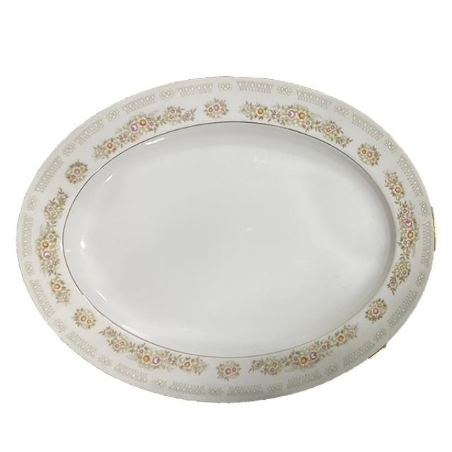 PLATTER-14.5" L White Diamond China "Charlene" Pattern-Floral w/Gold Trim