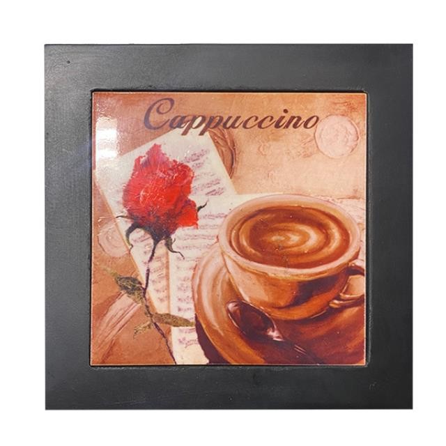 TRIVET-Square Cappuccino Plaque w/Black Frame