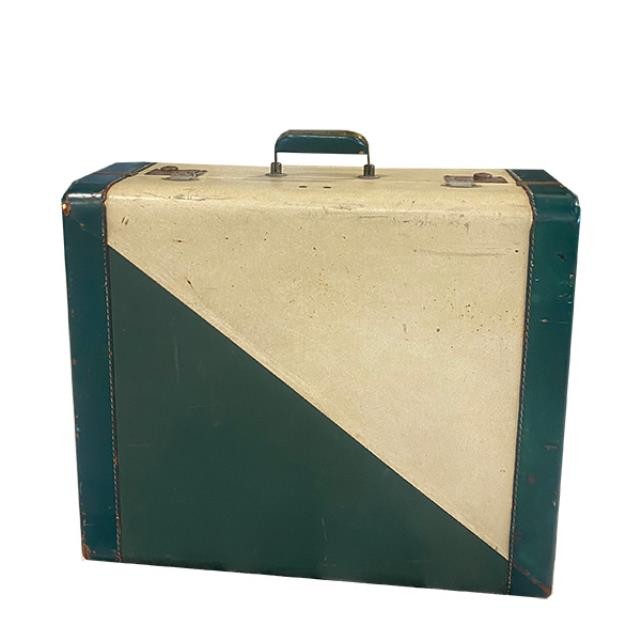 LUGGAGE-Vintage Green w/ Diagonal Beige Pattern