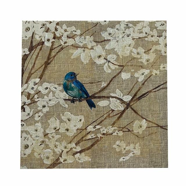 PAINTING-White Flowers w/Blue Bird on Branch