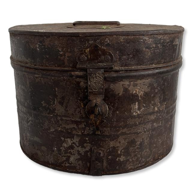 CANISTER-Rusted Oval Metal Storage Canister