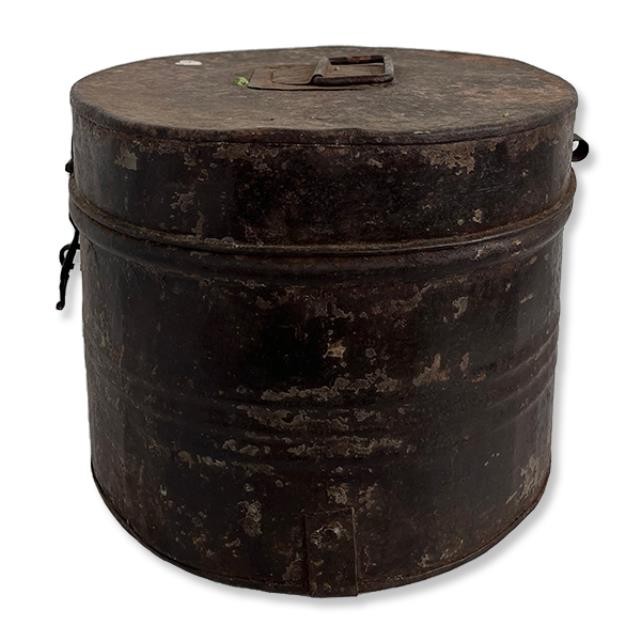 CANISTER-Rusted Oval Metal Storage Canister