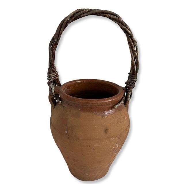 VASE-Terracotta Vase w/Twig Handle